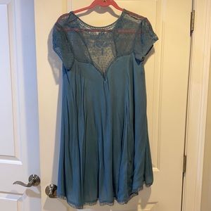 Medium blue dress with lace top